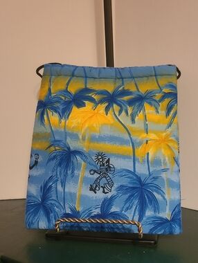Tropical Palm Fabric Crossbody Blue & Yellow 29.5" Strap Velcro Closure